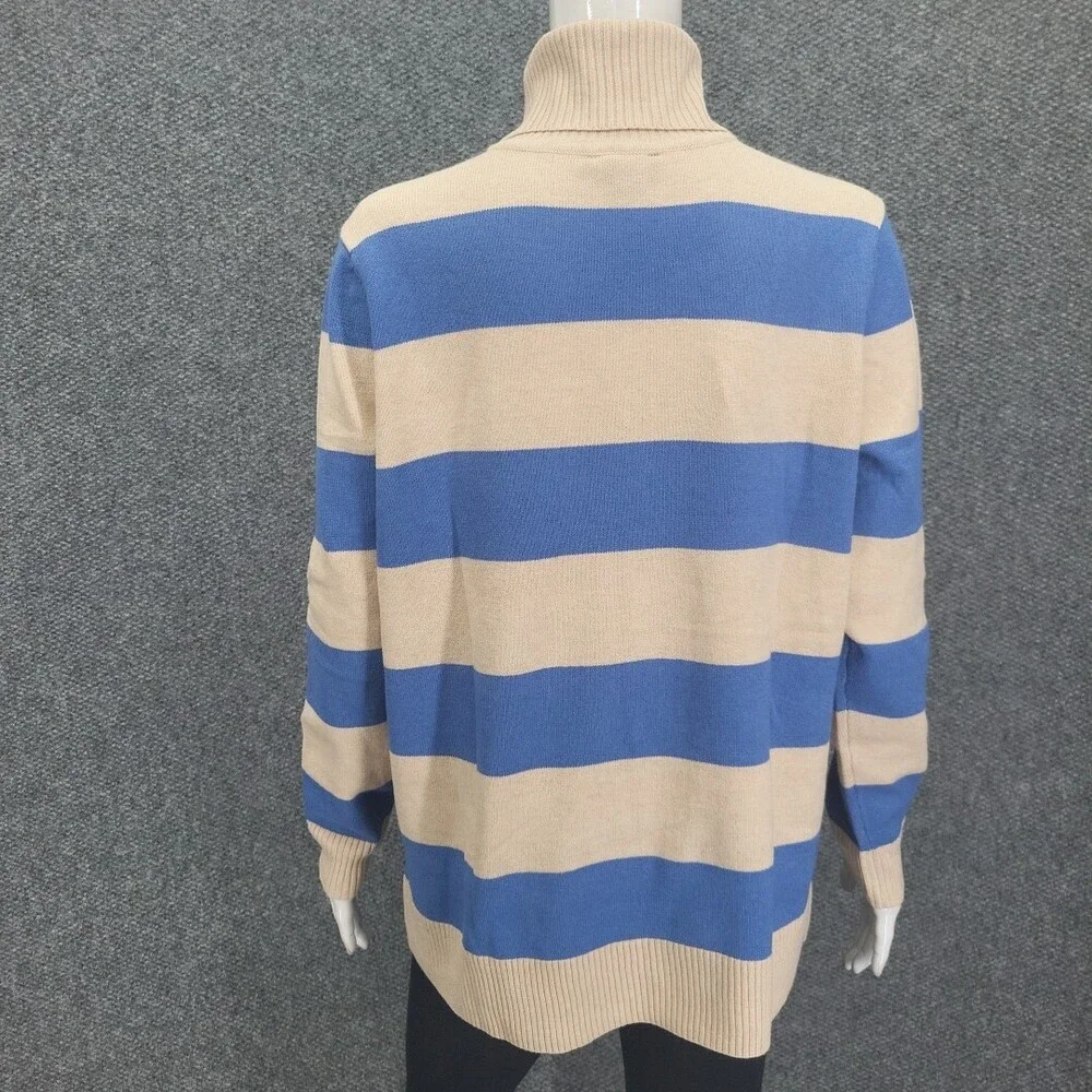 Studio Park Womens Dressy Stripe Print Turtleneck Sweater Medium Size Blue Beige